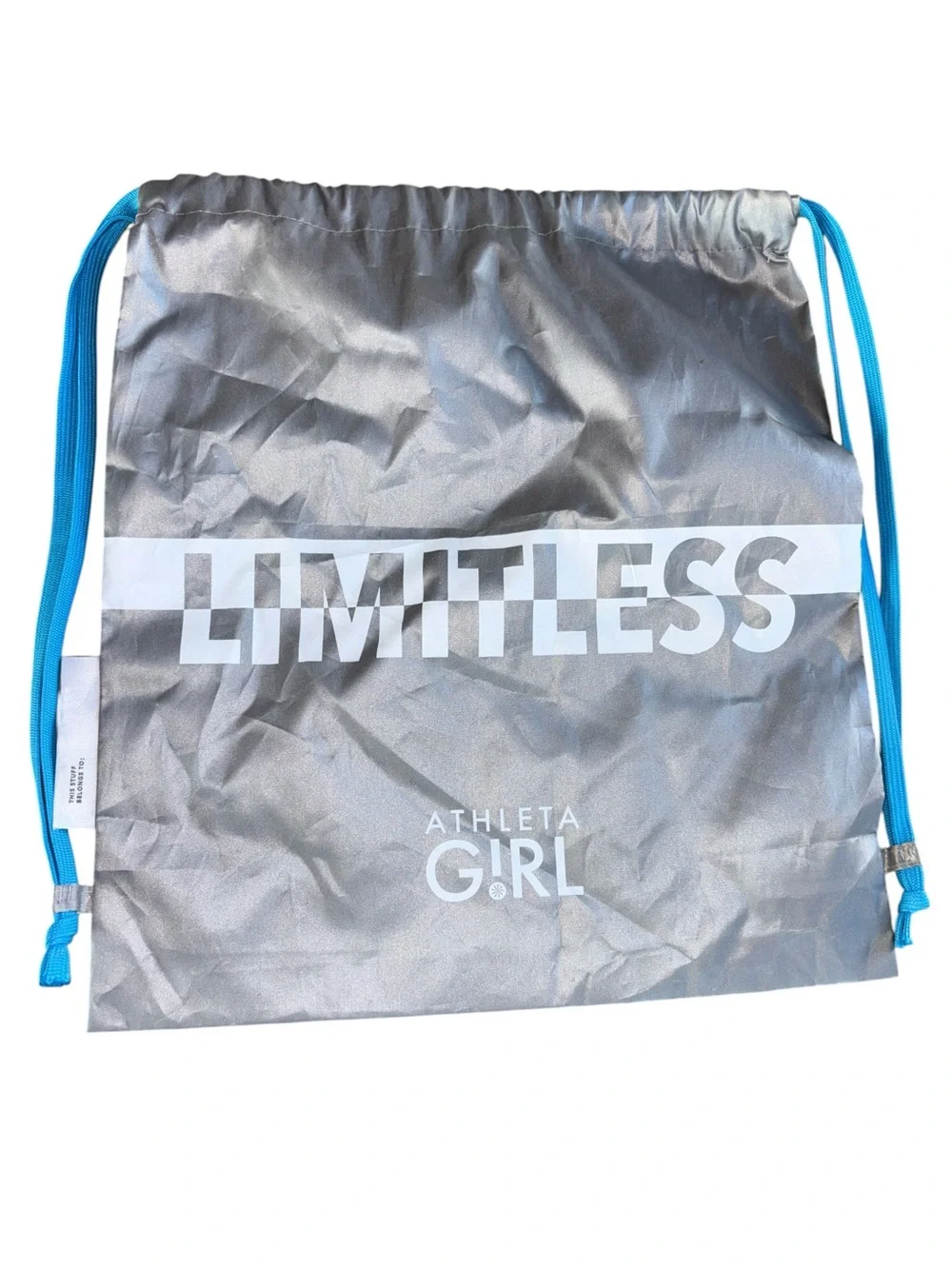 Athleta Silver 'LIMITLESS' Drawstring Bag with Blue Cords